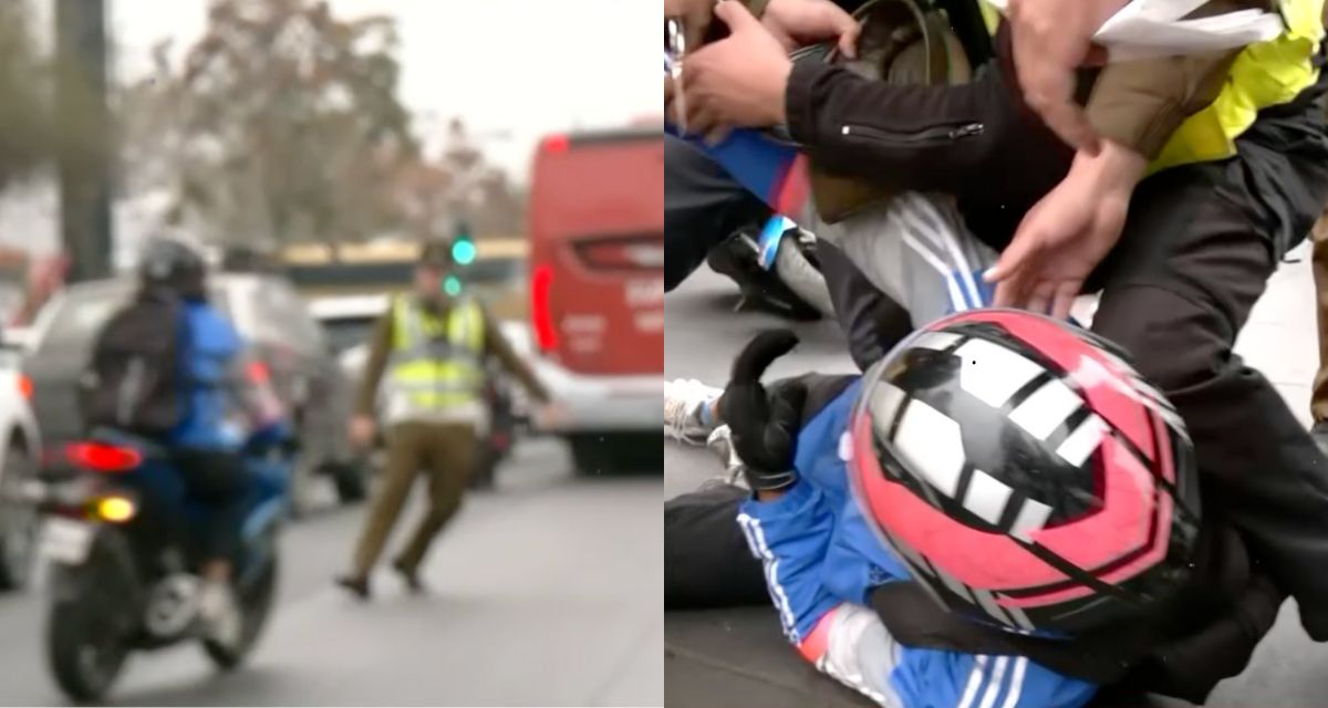 “Acción digna de película”: carabinero frena huida de motociclista en plena transmisión